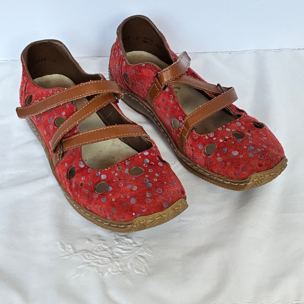 Rieker Antistress Mary Jane Shoes 37 Suede Polka Dot Eclectic Quirky Lagenlook